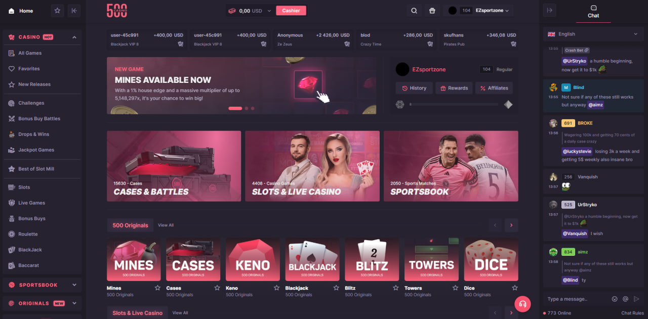 500 Casino — Главная